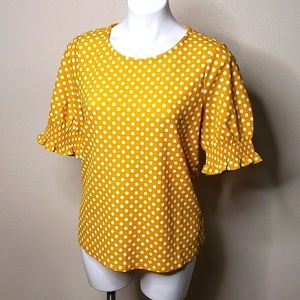 Adrianna Papell Polka Dot Womens Top Sz M, Yellow/white